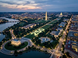 Obraz premium Aerial View National Mall Washington DC 250 Projected on Grass