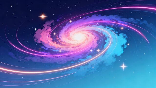 Galaxy with stars and cosmic swirls
