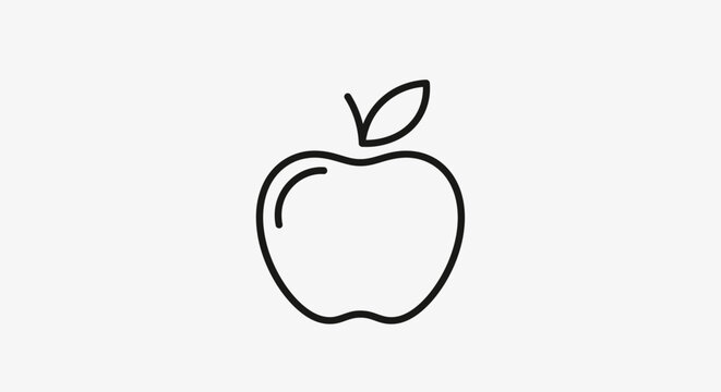 Simple line art icon of a red apple with a green leaf and stem on a white background