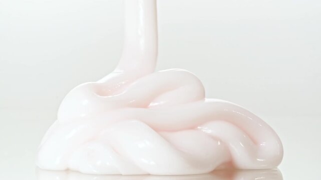 Transparent Gel, Fluid, Serum, Essential Oil Pours from Above on a White Glas Surface. Macro Shot of Natural Organic Cosmetics, Medicine. Skin or Body Care Products. Advertising Background. 4k