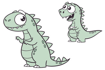 Obraz premium Two cartoon dinosaurs standing side by side