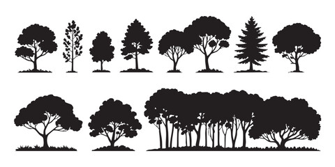 Various tree silhouettes collection isolated on checkered background Vector illustration Collection of trees. © Mohammad