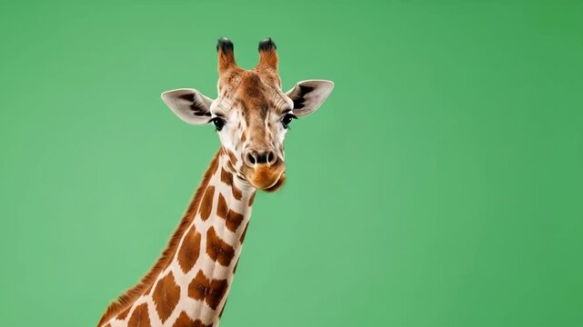 Graceful giraffe with striking spotted pattern against vibrant green backdrop