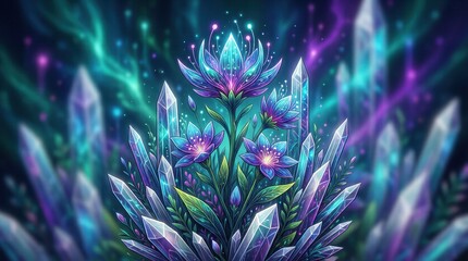Fototapeta premium Vibrant crystals glow with cosmic energy