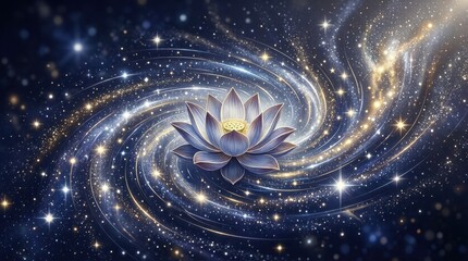 Obraz premium Cosmic swirls embrace a glowing lotus flower