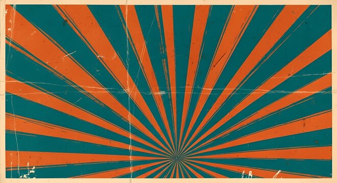 Retro Sunburst Background: Orange and Teal Rays, Textured