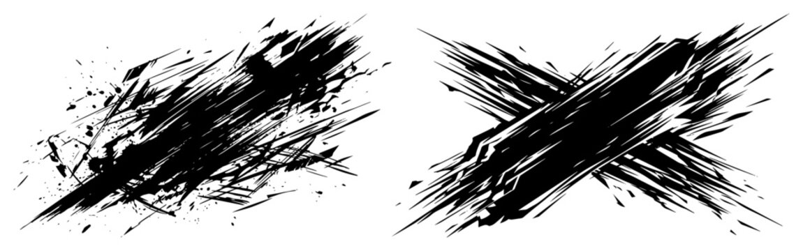 Rough brush strokes and scratch marks forming cross shapes in a gritty grunge style