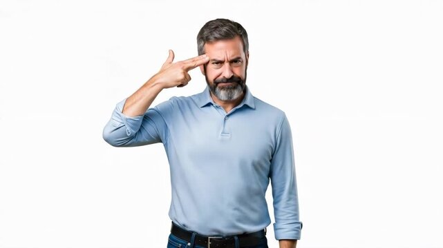 Man gesturing thoughtfully with hand to forehead in contemplative pose