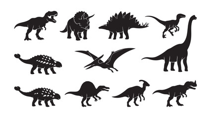 Group of Dinosaur Silhouettes - Prehistoric Animal Vector Icons © Anzuman
