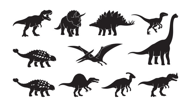 Group of Dinosaur Silhouettes - Prehistoric Animal Vector Icons