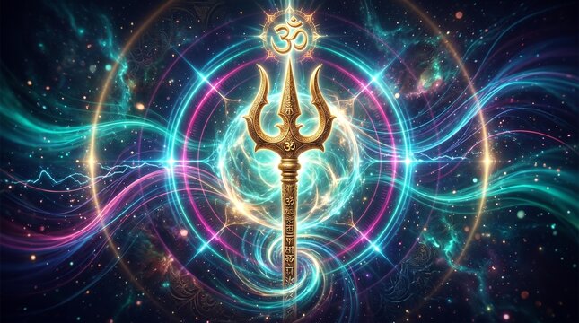 Sawan Somvar, abstract Shiva aura with water ripple effect forming sacred symbol