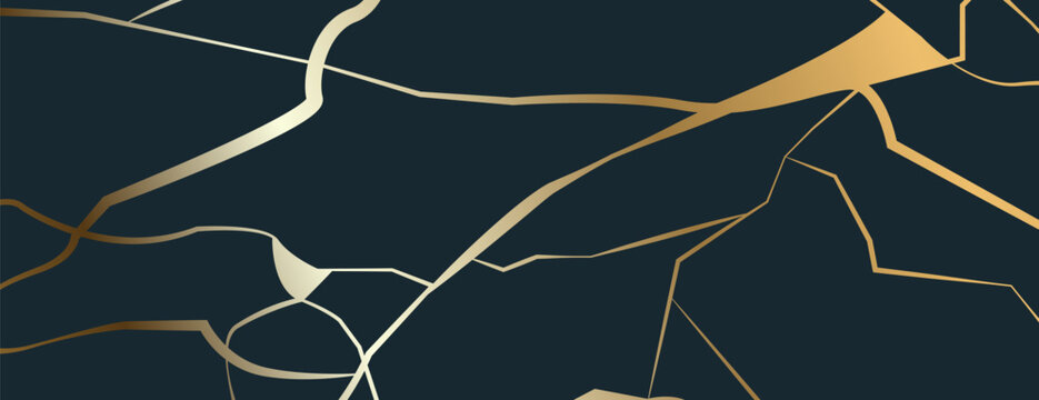 Abstract golden kintsugi crack texture vector background. Golden material of kintsugi restoration