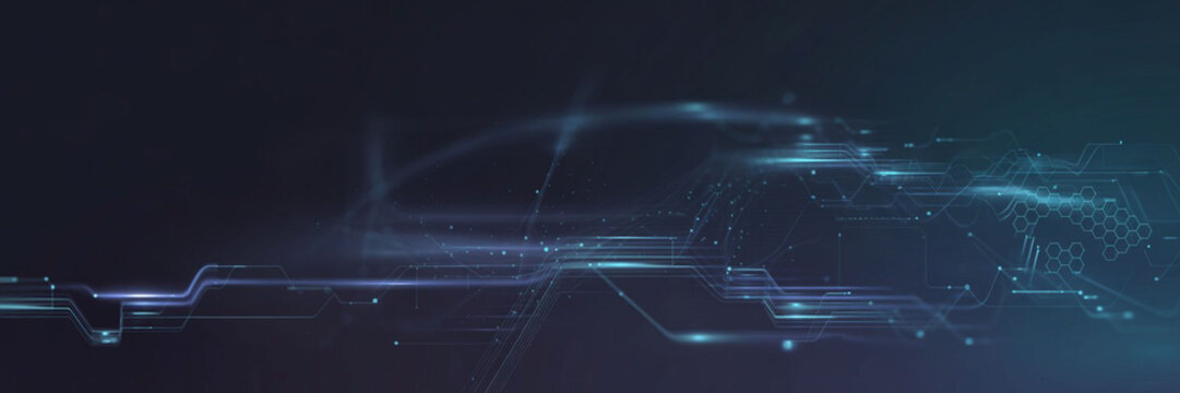 Digital network concept with glowing lines and nodes, representing technology and connectivity on a dark background