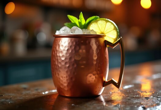 Copper Mug Moscow Mule Industrial Counter Lime Color Contrast Refreshing Look