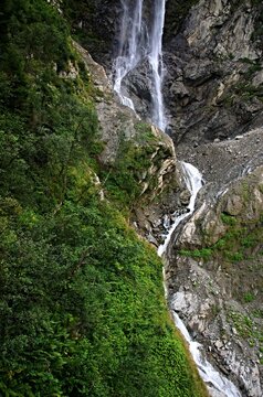 Austrian Alps - view of the Mischbach Waterfall near village Gasteig in Stubai Alps