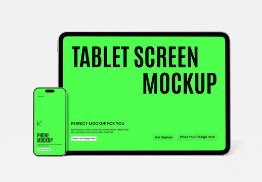 Tablet Screen with Phone Mockup Template