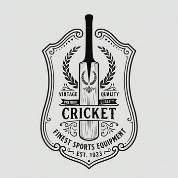 Vintage Cricket Club Emblem with Bat and Laurel Wreath on Shield Background