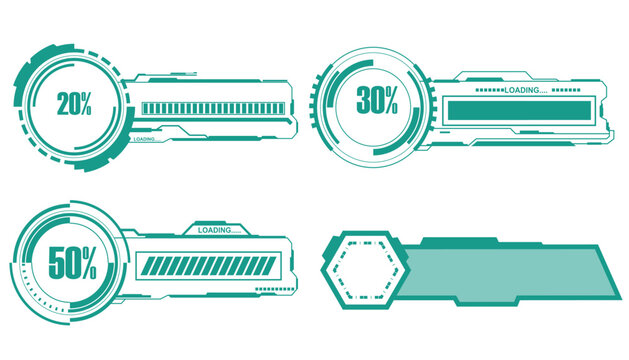 Teal progress indicators with percentage completion bars and key teal progress bars 20 percent loading