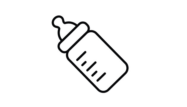 Baby Bottle Icon with Simple Line Art and Measurement Markings Featuring Black and White, Minimalist, Parenting with Newborn and Feeding Elements For