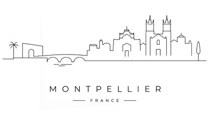 Naklejka premium Montpellier France Ultra Minimal Skyline Line Art Vector Illustration