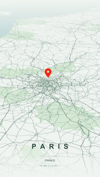 Modern minimalist vector map of Paris, France. High-quality scalable illustration of Paris city grid, Seine River bends, Boulevard Peripherique loop for posters and design.