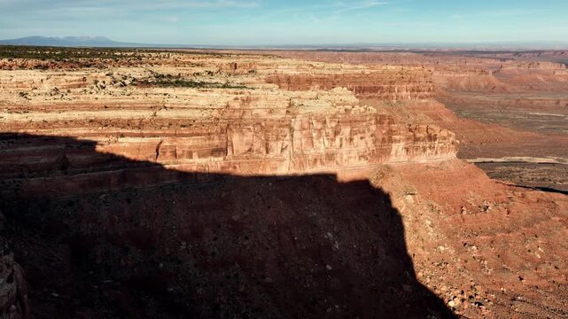 Aerial shot of the incredible cliffs and rock formations along the edge of Cedar Mesa in Southern Utah near the Arizona border.