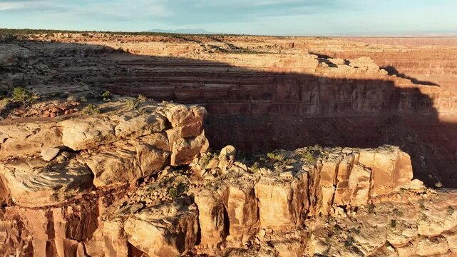 Aerial shot of the incredible cliffs and rock formations along the edge of Cedar Mesa in Southern Utah near the Arizona border.