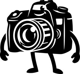 Creative illustration of a camera with arms and legs standing upright © MSTSENOARA