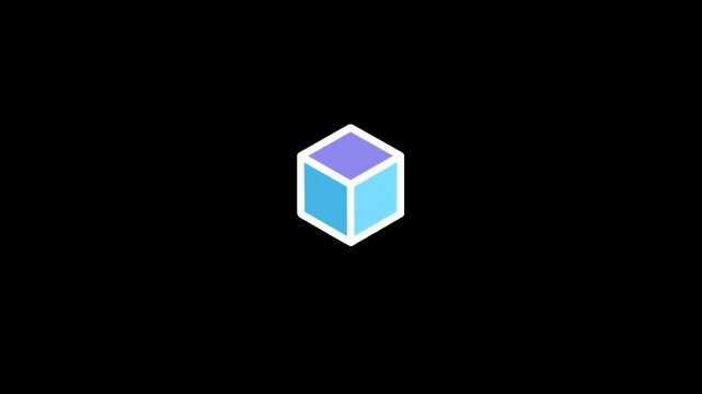 Abstract minimalist 3D cube icon with modern gradient colors on a dark background, representing digital concepts and futuristic design