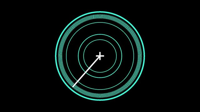 Abstract digital radar screen with concentric circles and a central indicator for scanning and target acquisition, a modern technology concept