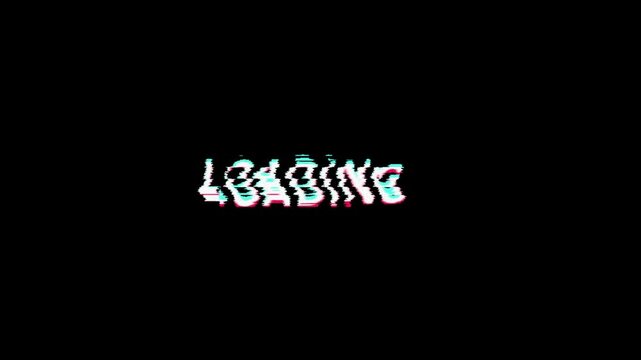 Loading glitch text effect, futuristic digital screen display for website or game, modern abstract background