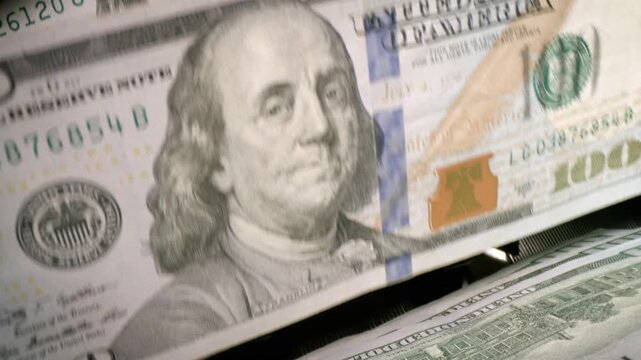 Money counting machine. Currency counting machine counting in slow motion.