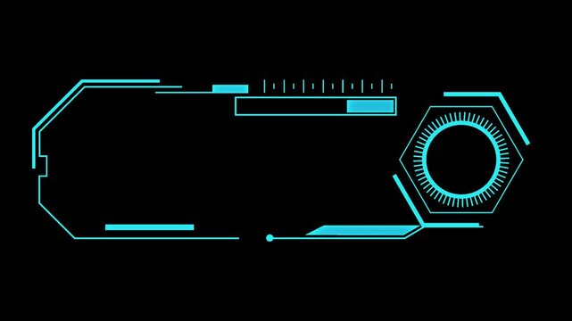 Dynamic futuristic user interface concept for high-tech data visualization. Digital overlay graphic with geometric elements and progress indicators for advanced technology applications