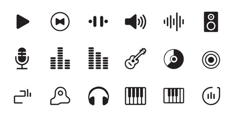 Music and Audio Icon Set Collection in Flat Solid Style © MD