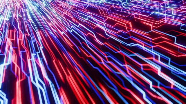 Fast Paced Light Streaks Flowing through Sci-Fi Circuit Grid like Formation Abstract Animation Motion Background Seamless Loop
