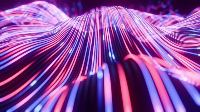 Glowing Neon Light Streaks and Orbs Flowing Upwards Abstract Animation Motion Background with Seamless Looping