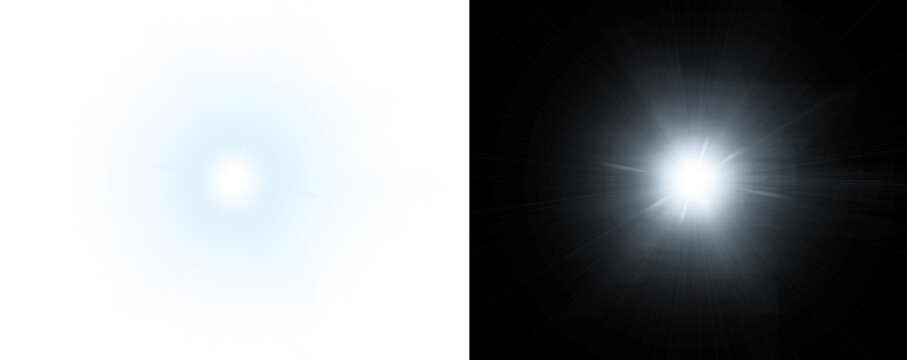 A bright light shining on a black background with a white glow effect on the left side isolated on transparent background