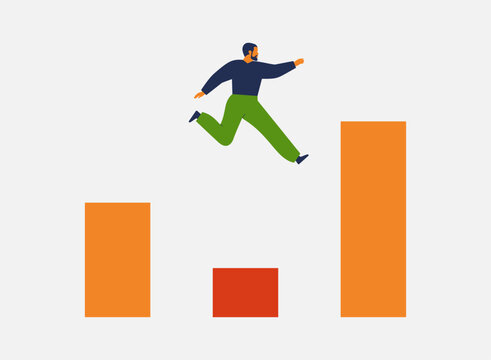person takes a leap towards a better future. taking risks for a better business results. hope and moving forward. vector illustration