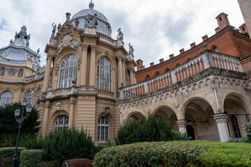 Obraz premium Vajdahunyad Castle is castle in City Park, Budapest, Hungary, Europe. Museum of Hungarian Agriculture