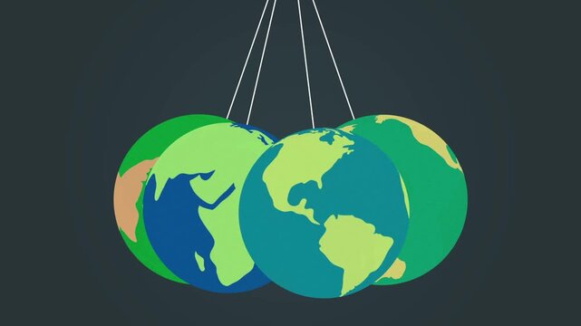 multiple planet earth swing as pendulum. Multiverse and parallel universes concept