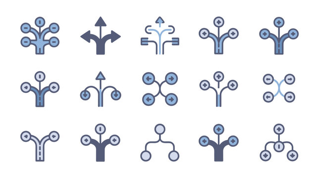 Flat design strategic branching pathway vector icons &ndash; Great for organizational charts, business decision trees, or logic flow diagrams.