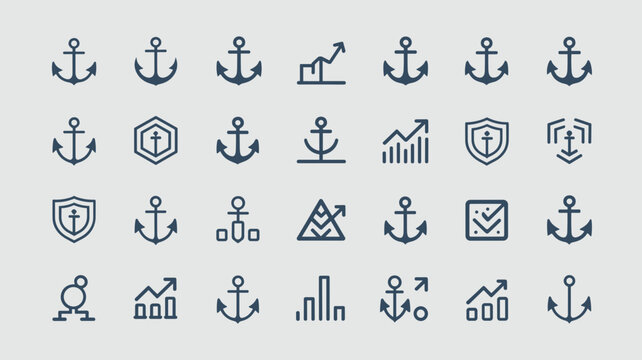 Business stability anchor enterprise security vector icons &ndash; Perfect for financial resilience planning, risk protection, or insurance firms.