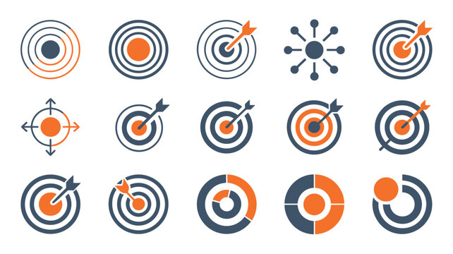 Concentric circle influence expansion vector icons &ndash; Ideal for consumer market reach metrics, inbound marketing funnels, or ripple effect growth.