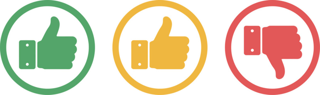 Like, neutral and dislike hand icon, feedback symbols showing positive neutral and negative response rating system for user interface and review concept.