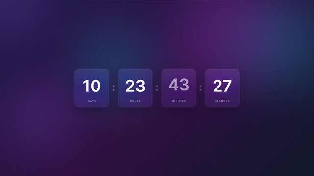 Digital countdown clock with flip calendar animation on blur background