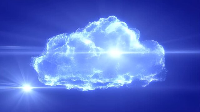 Cloud Computing Concept Visual with Glowing Digital Network Cluster and Light Rays, Showing Advanced Data Processing and Connectivity