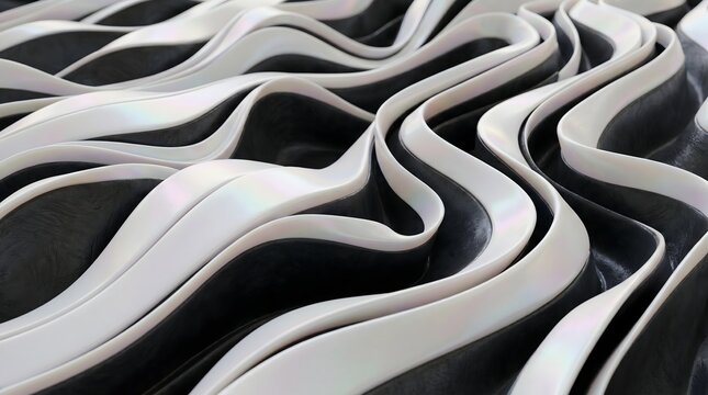 Abstract Futuristic Pearlescent White Parametric Ribbon Background
