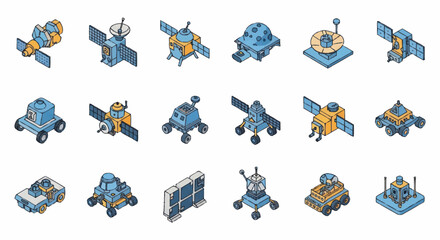 Collection of Isometric Spacecraft and Satellites for Exploration and Communication. © Dion
