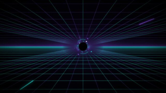 Glowing grid lines radiate outward from a central point in space.