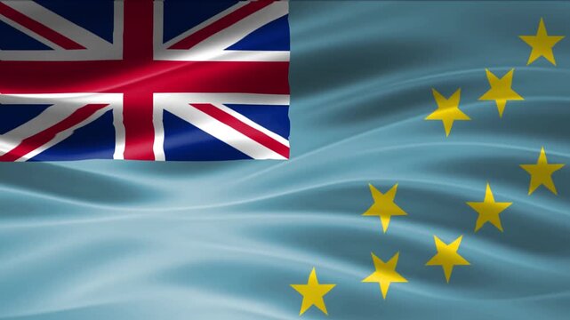 Waving Flag of Tuvalu with Union Jack in the Corner, Blue Sky Background